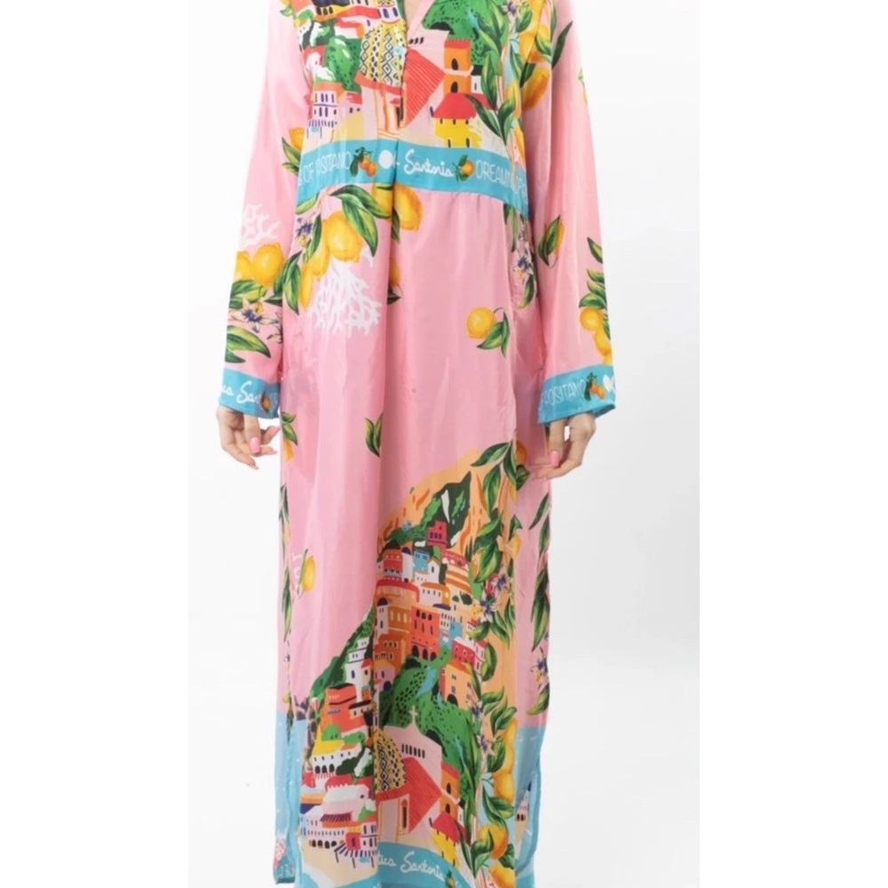 Antica Sartoria Capri by the sea Pink kaftan dress Mumu NWT L/XL - Picture 3 of 4